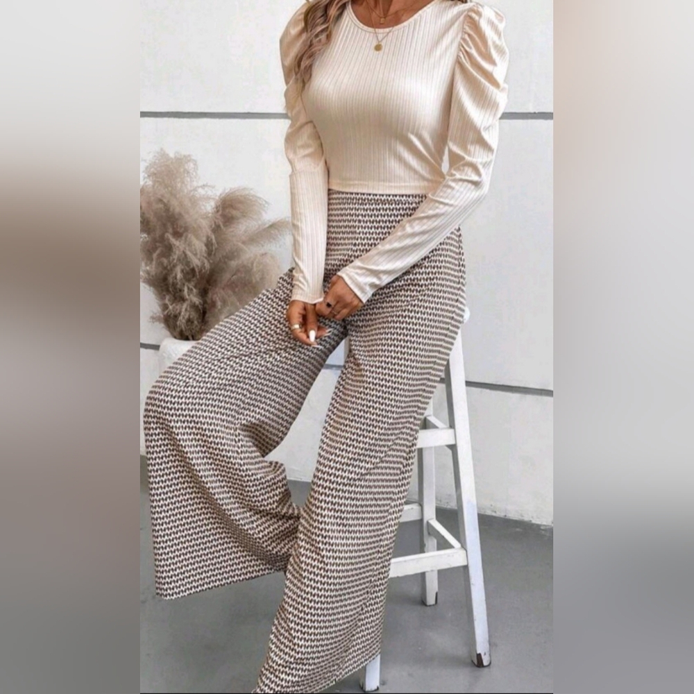 Elegant Cream and Brown Women's Two Piece